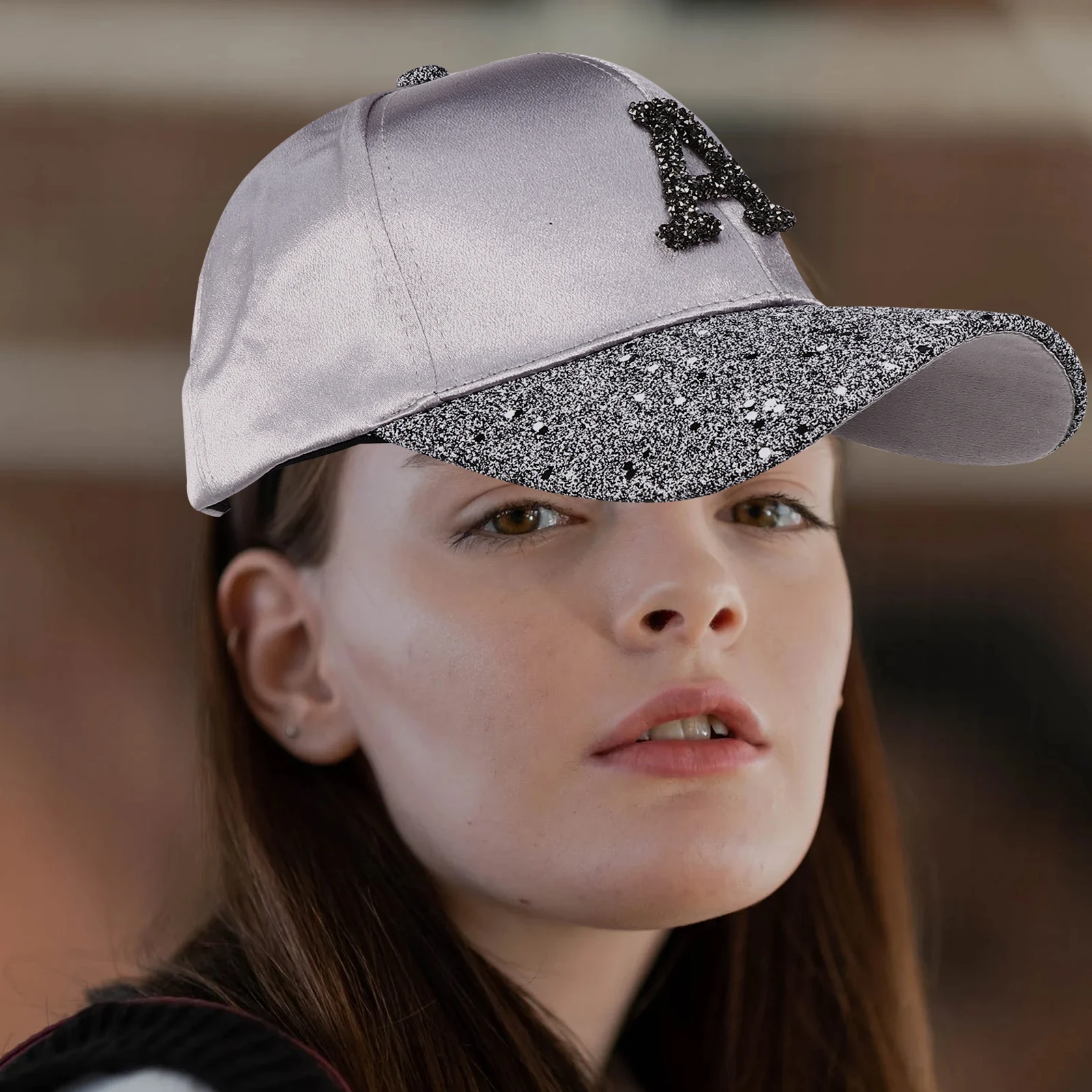 

Peaked Cap Bright Diamond Alphabet Hat Women's Ladies Sun for Summer Cotton Polyester Spring Baseball