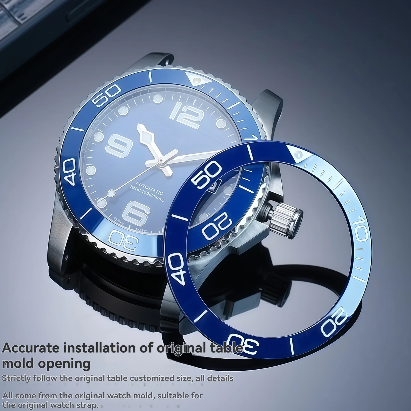 For Longines HydroConquest L3.781 Ceramic Bezel Insert Replacement–41mm/43mm/44mm Men's Watch, Luminous Markers & Number Scales view 3