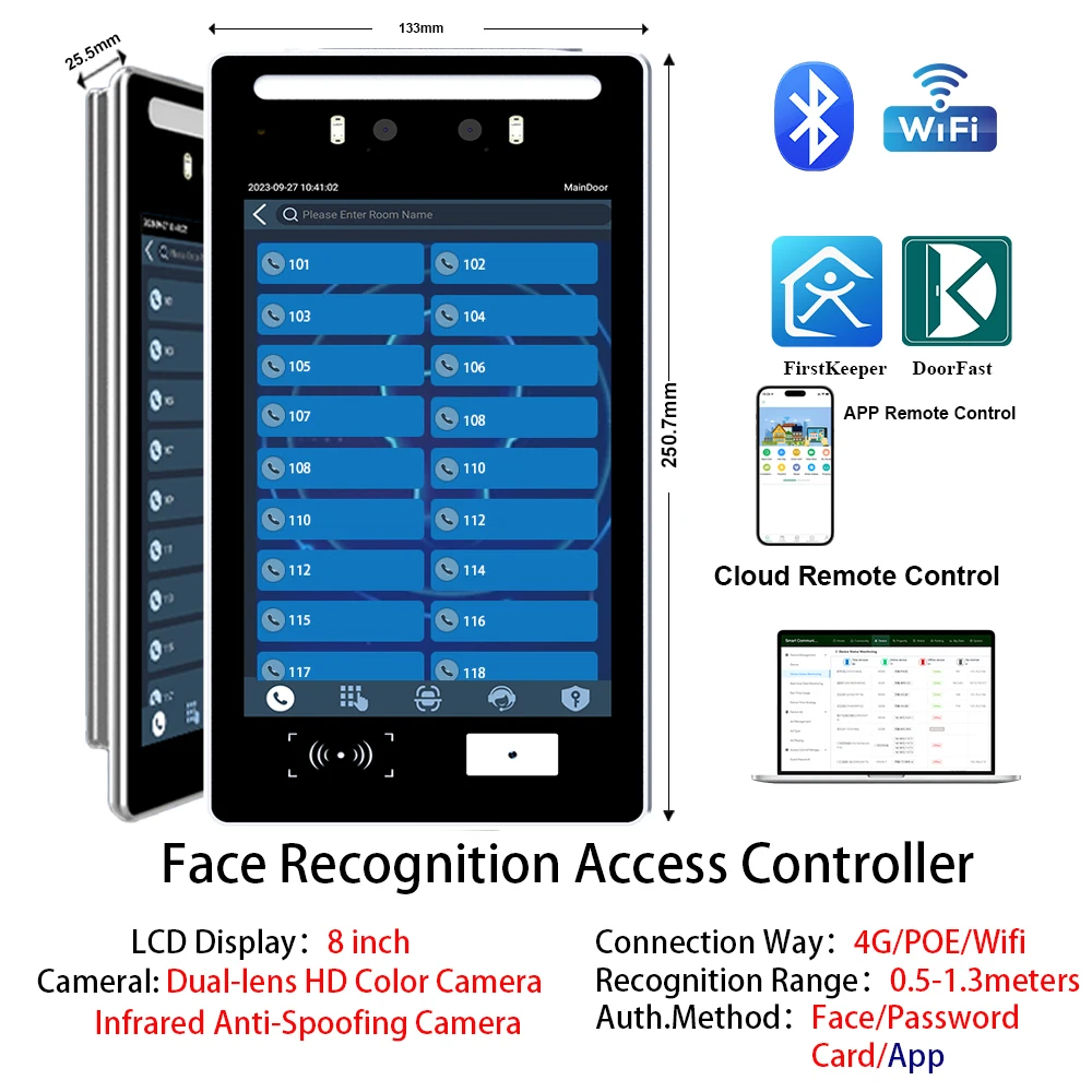 Door Access Control System Video Building Home Interom Facial Recognition Cloud Remote  Gym QR Code Access Control Keypad