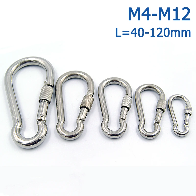 

1-10pcs M4-M12 L=40-140mm 304 Stainless Steel Spring Snap With Nut Lock Key Ring Hook Clip Wire Rope QuickCarabiner Chain Buckle