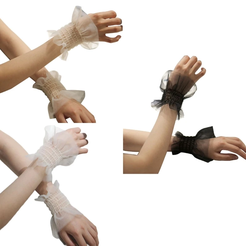 Fairy ข้อมือที่ถอดออกได้ Elegant สายรัดข้อมือ Flared Organ Tulle Ruffled False Lace Cuffs เสื้อกันหนาวสายรัดข้อมือ