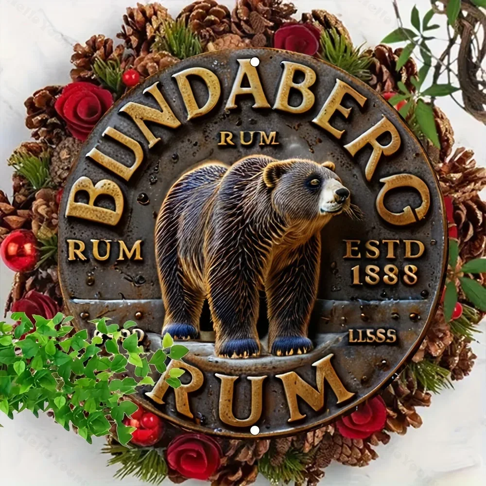لافتة حائط عتيقة من Bundaberg Rum - لوحة معدنية مستديرة ثنائية الأبعاد مع تخفيف تقليد |   مثالية لديكور المنزل والحديقة