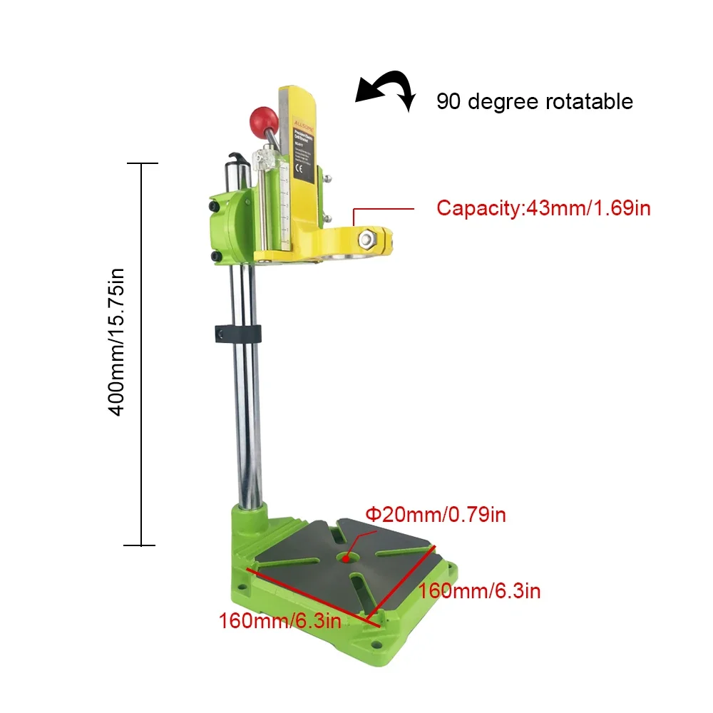 ALLSOME MINIQ Electric Power Drill Press Stand Table for Drills Workbench Clamp Drilling Collet 35 43mm 0 90 degrees HT2671