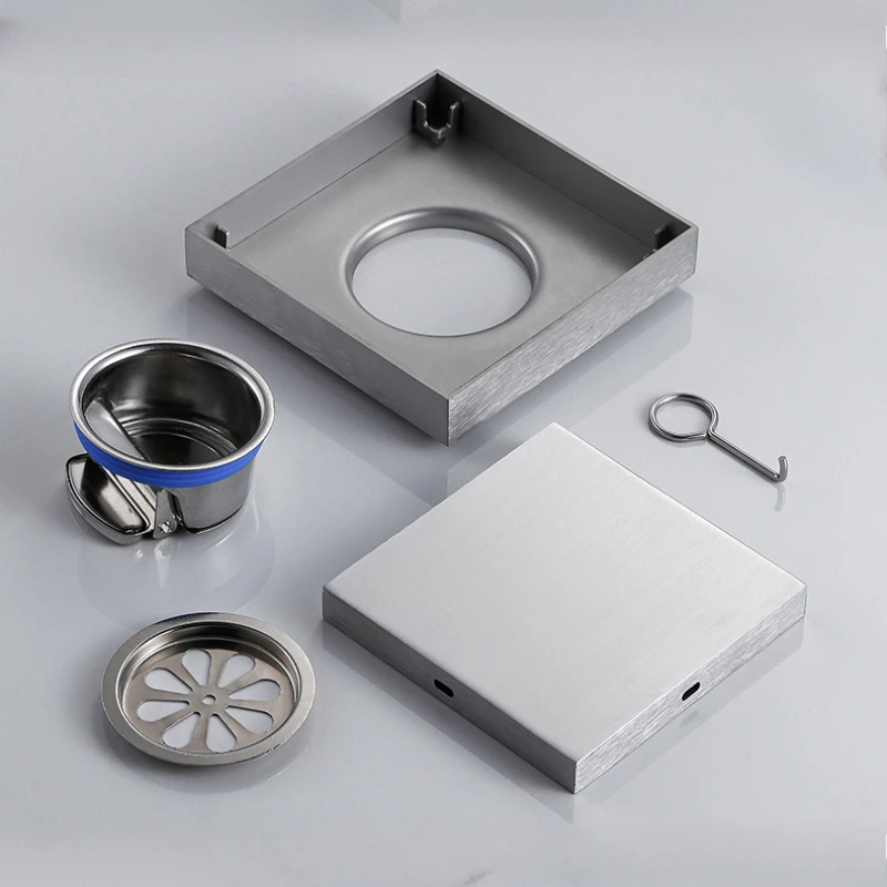 Thickened 304 stainless steel floor drain, brick-inlaid hidden deodorant bathroom floor drain, available in hotels
