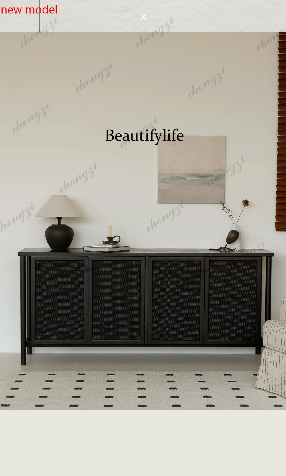 Dining side cabinet retro solid wood living room storage cabinet household wall integrated storage cabinet.N138