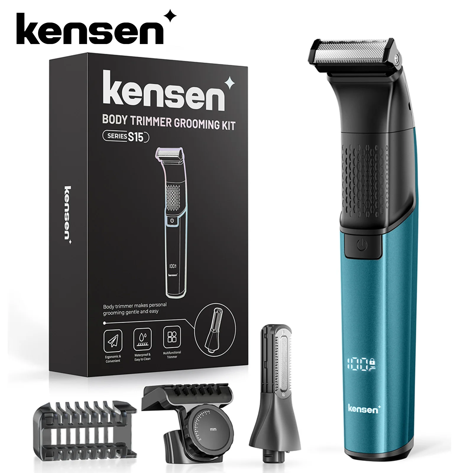 kensen-s15-電動バリカン-2in1-両面刃-シェーバー-防水-ヒゲトリマー-ボディヘアシェービング-メンズ-バリカン