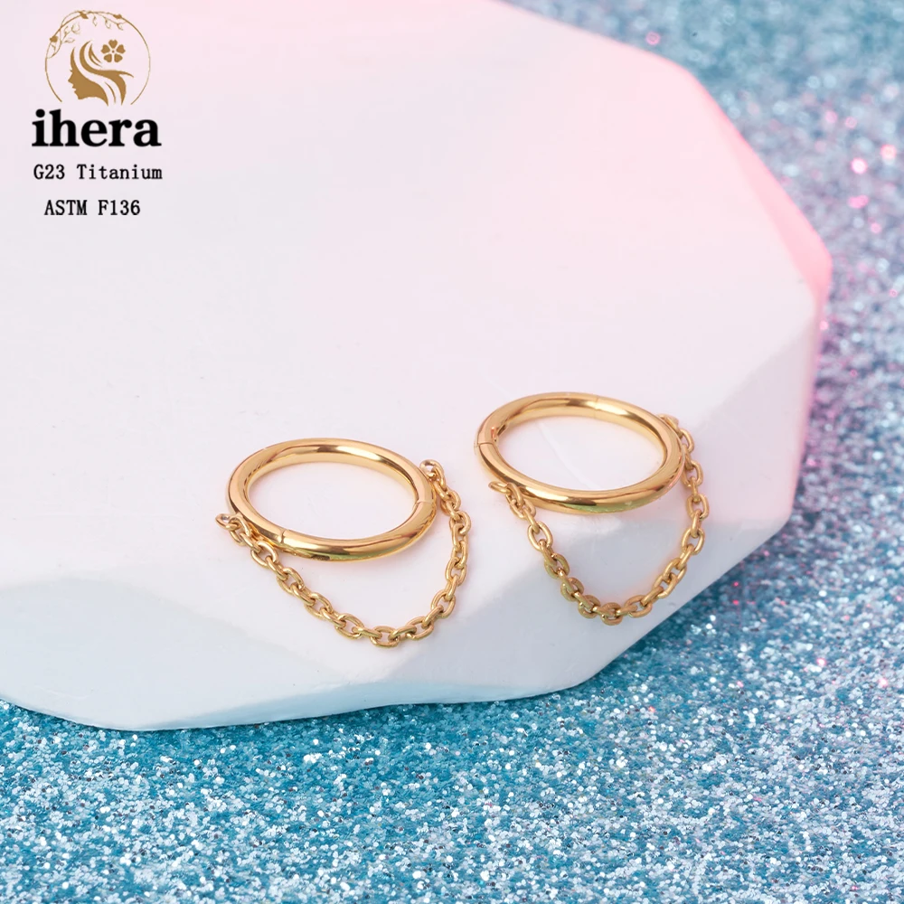 G23 Titanium 16G Hinged Segment Hoop Earring Dangling Chain Nose Septum Piercing Clicker Ring Ear Cartilage Tragus Helix Jewelry