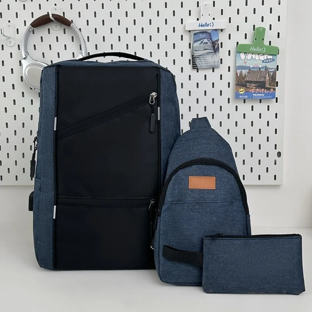 3Pcs/Set Large Capacity Student Schoolbag Adjustable Breathable Business Computer Bag Nylon Multifunctional Travel Backpack