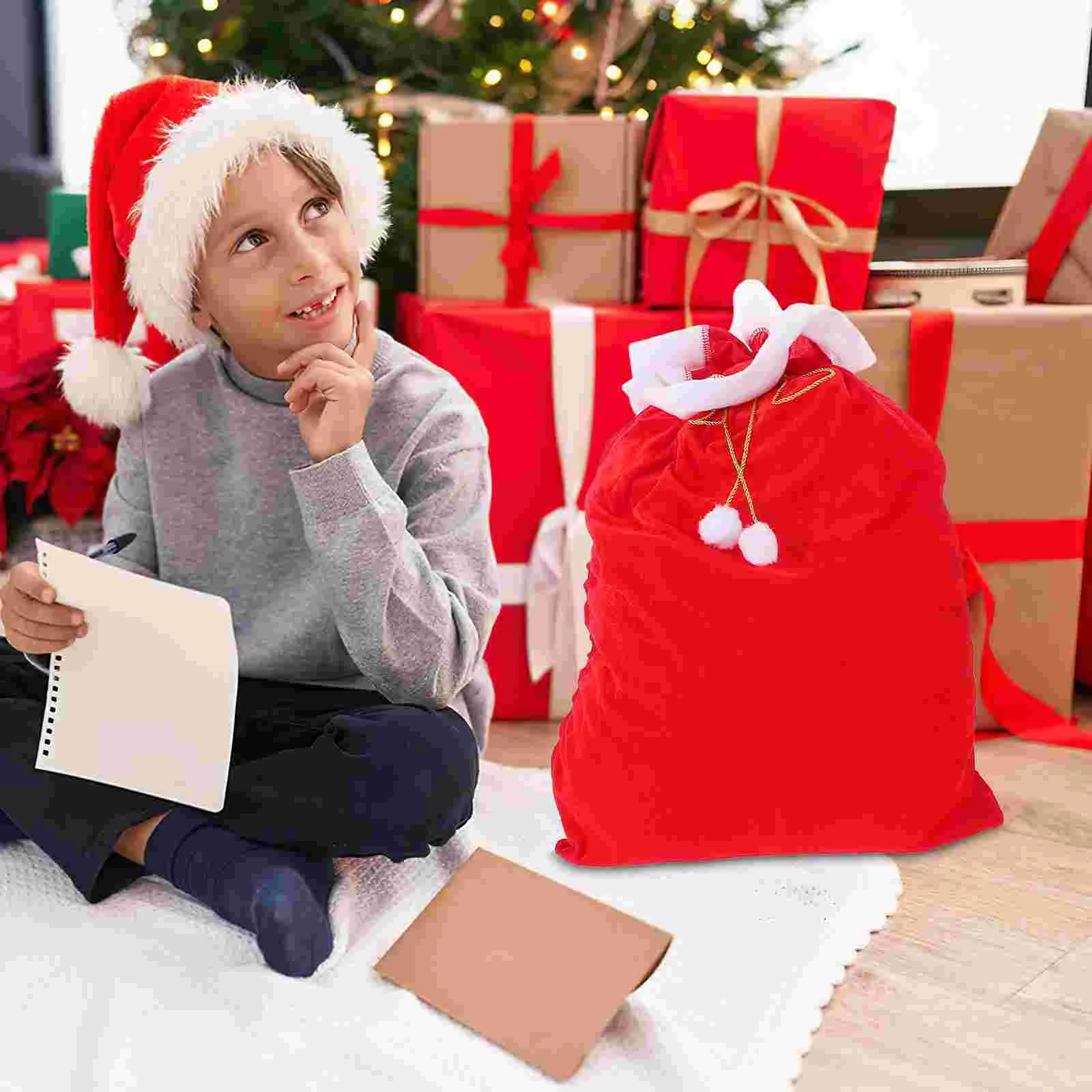 Santa Drawstring Bag Jumbo Holiday Present Bags Festive Christmas Large Candy Cloth