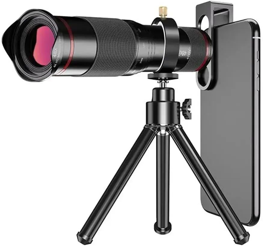 48X Optical Telescope Telephoto Lens Clip On for Mobile Cell Phone Camera with Selfie Tripod