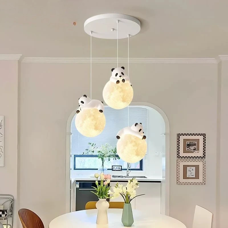 Playful Contemporary Ceiling Lights Panda Moon LED Bedroom Living Room Hallway Kitchen Restaurant Home Decor Lighting Chandelier
