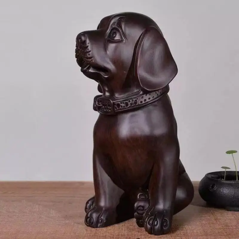 chinese black sandalwood wood carving dog Ornament Statue