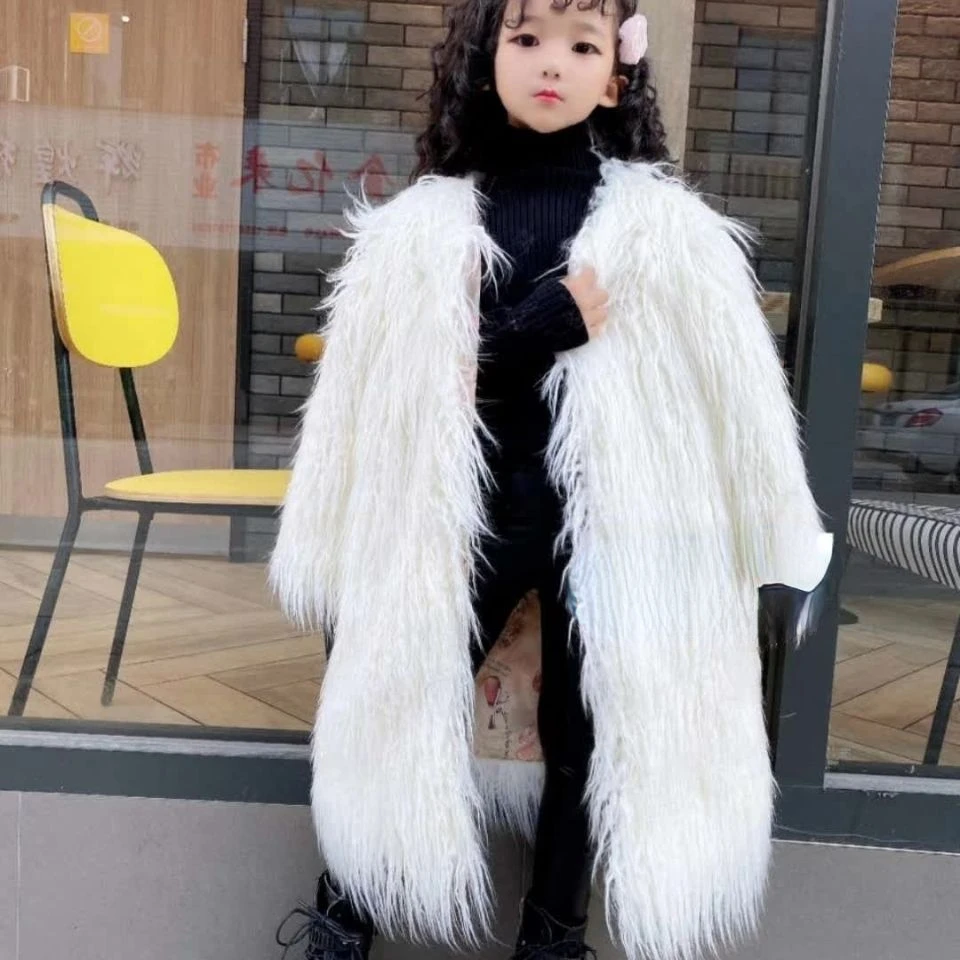 

Girls Faux Fur Coat 2023 Fashion Winter Warm Jacket Tops for Girls Beautiful Children Jacket Outerwear Kid Thick Velvet Coat W39