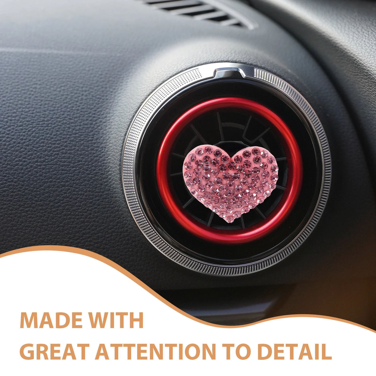 

4Pcs Car Air Vent Clips Heart Shape Rhinestone Clip Small Aroma Vent Freshener Cute Car Interior Decoration Accessories