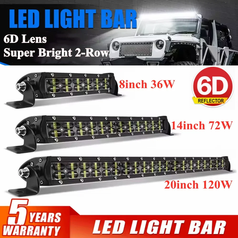 

6D Lens LED Light Bar 2-Rows 4x4 Led Bar DRL Противотуманные ходовые светодиодные фонари для автомобиля Off Road ATV SUV Truck Boat Led Work Light 12V 24V