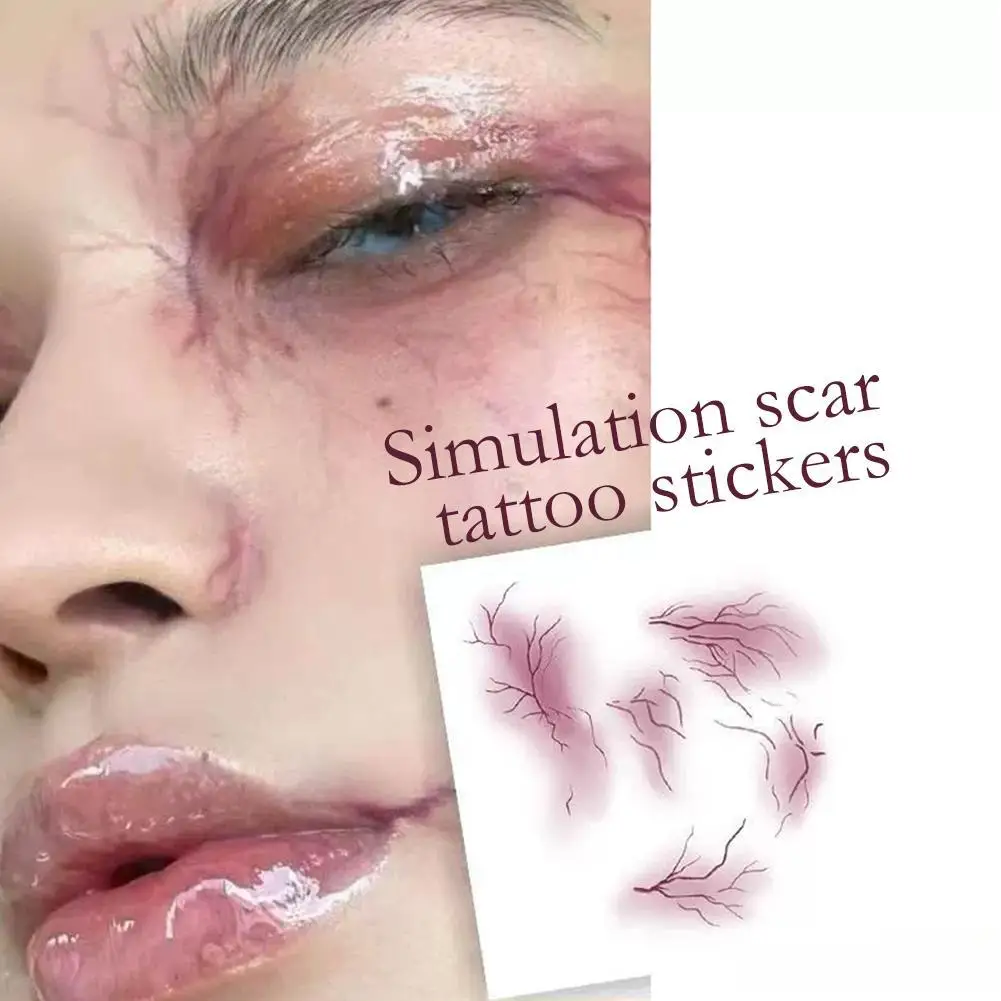 

1/4Pcs Halloween Scar Temporary Tattoo Stickers Red Blood Clot Face Tattoo Waterproof Cosplay Gifts For Men And Women Party Deco