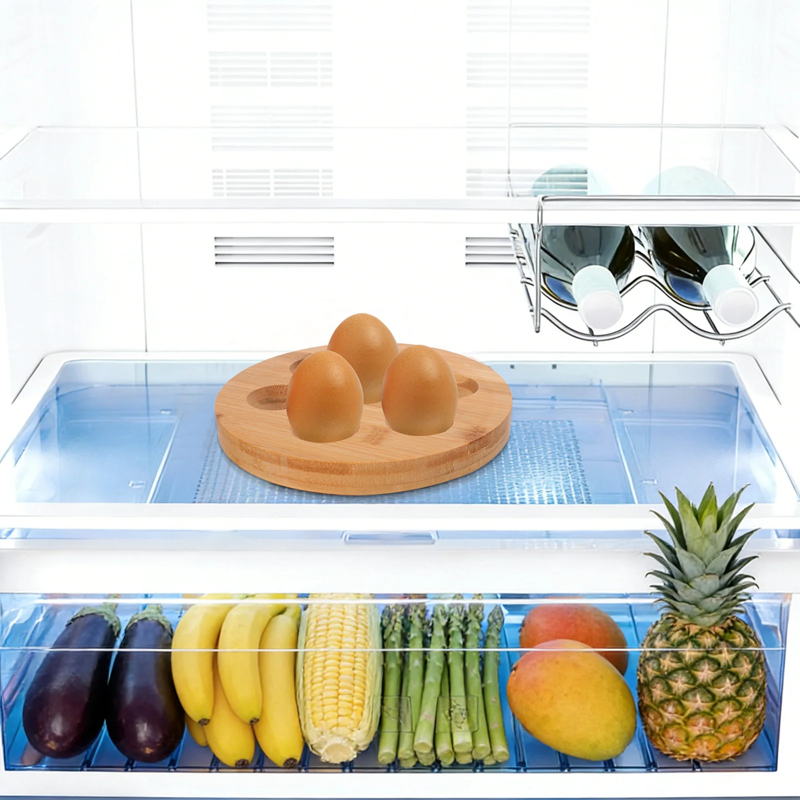 

Acacia Wood Egg Storage Tray 7 Holes for Countertop Or Fridge Rustic Egg Display Holder Wooden Organizer Space Saving Design