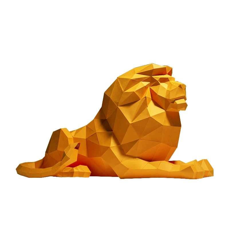 

70cm Golden Lion Paper Model Corridor Decoration 3D DIY Papercraft Low Poly Creative Handmade Puzzles Room Decor Sculpture Props