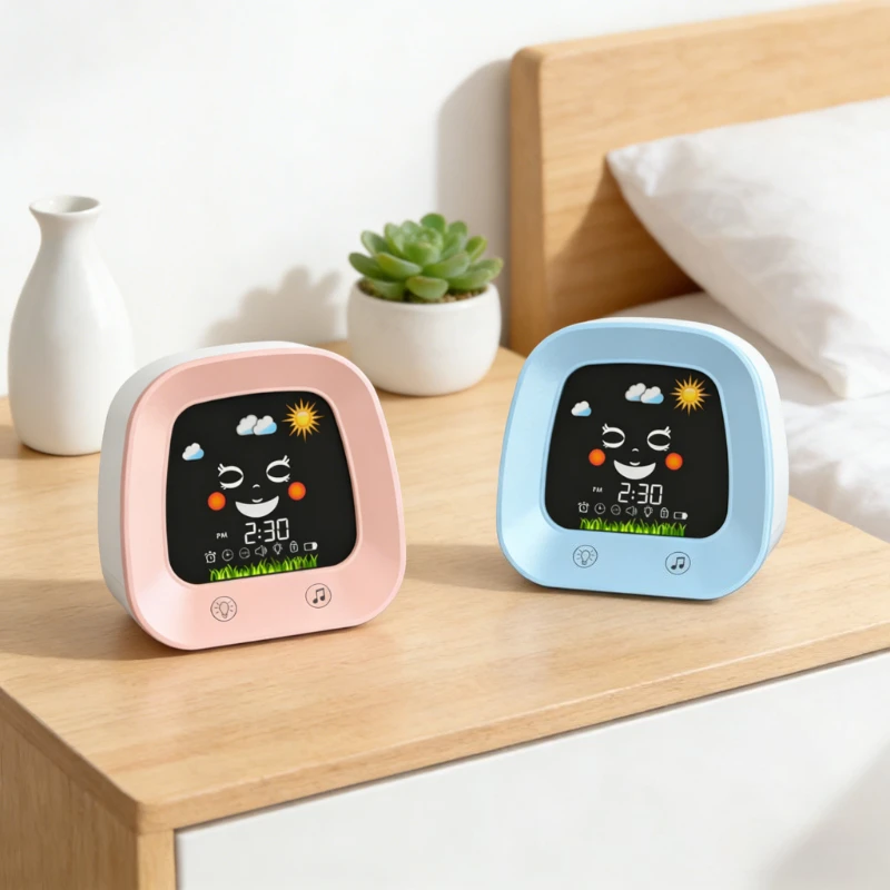 Cartoon Alarm Clock 4 Color Sleep Trainer Night Light Snooze Mode Television Shape Table Timepiece for Toddlers Kids