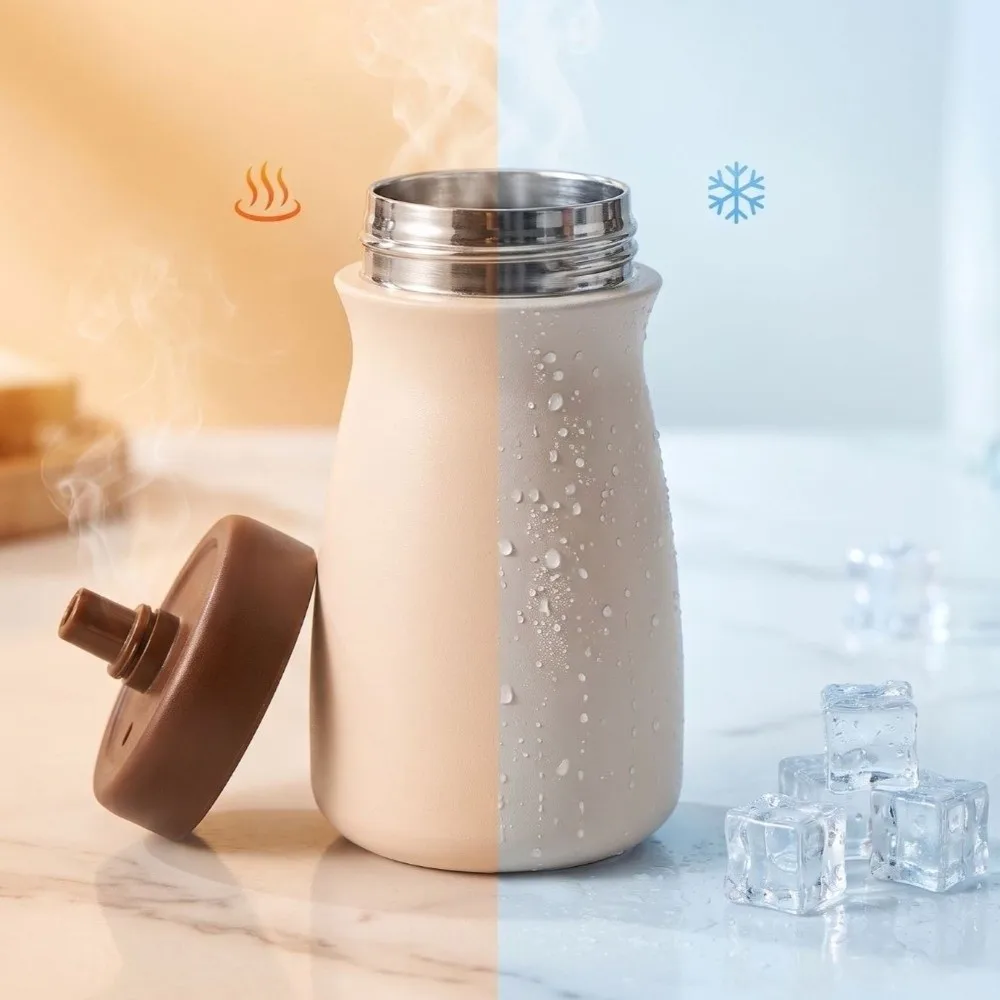 360ML Capacity Conical Mini Thermos Stainless Steel Hot Cold Insulate Bead Chain Water Cup Food Grade Long Heat Retain
