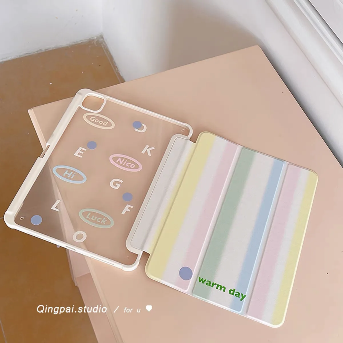 Korean Color Stripe New Tablet Case For iPad Pro 11 12.9in 13 M4 9.7 10.2 5/6th 7/8/9 10 11th MINI 6 7 Air 5 6 7 Trifold Case