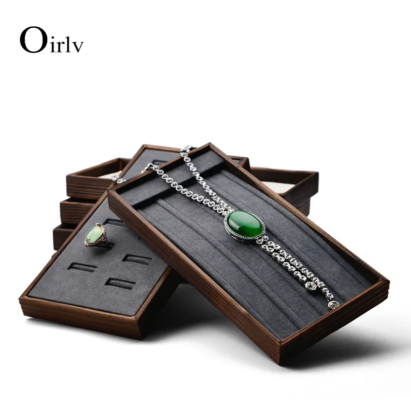 

Oirlv Black Wooden Jewelry Display Tray Solidwood Jewelry Tray Display Watch Ring Earring Necklace Set Wooden Black Display Rack