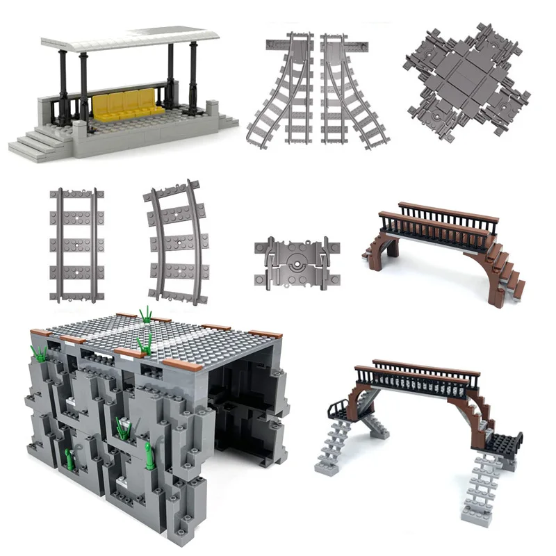 

Building Block Train Track Small Particle Building Blocks Straight Track Curved Track Loose TrainDIYTrack Cave Waiting Pavilion