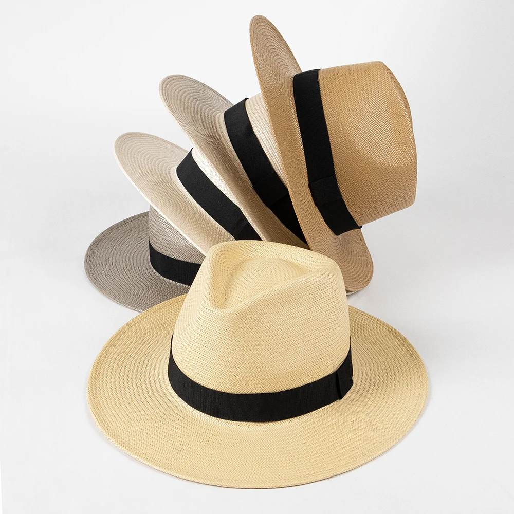 100% Paper Panama Straw  Hat With Ribbon Band Unisex Summer Straw Hat Wide Brim Hand woven