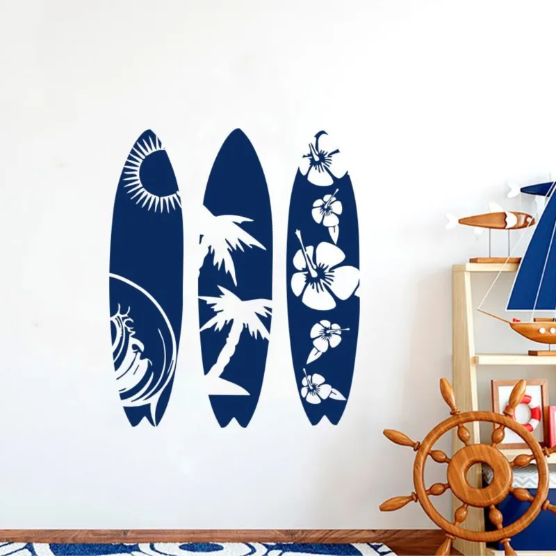 Surfboard Vinyl Wall Sticker Palm Tree Wave Beach Extreme sports enthusiasts Teen Bedroom Dormitory Home Decor Wall Sticker