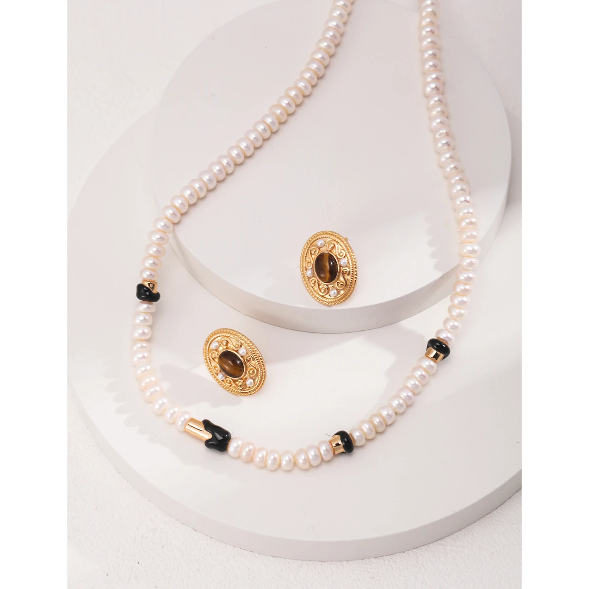 S925 pure silver plated with 18k gold | drop glaze | natural pearl necklace with adjustable length 101741