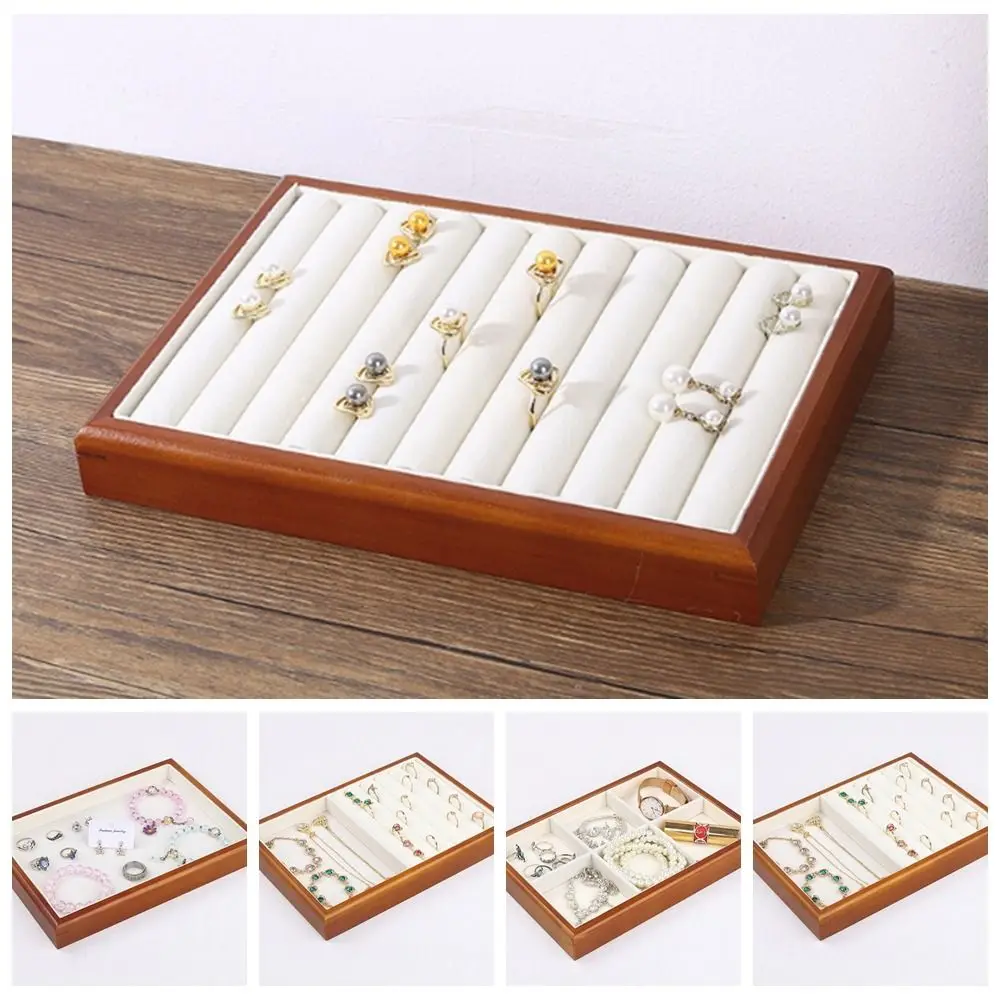 

Multi-Grids Wood Rings Tray Exquisite Velvet Earrings Display Tray Jewelry Display Jewlery Organizer Jewelry Box Wooden Holder
