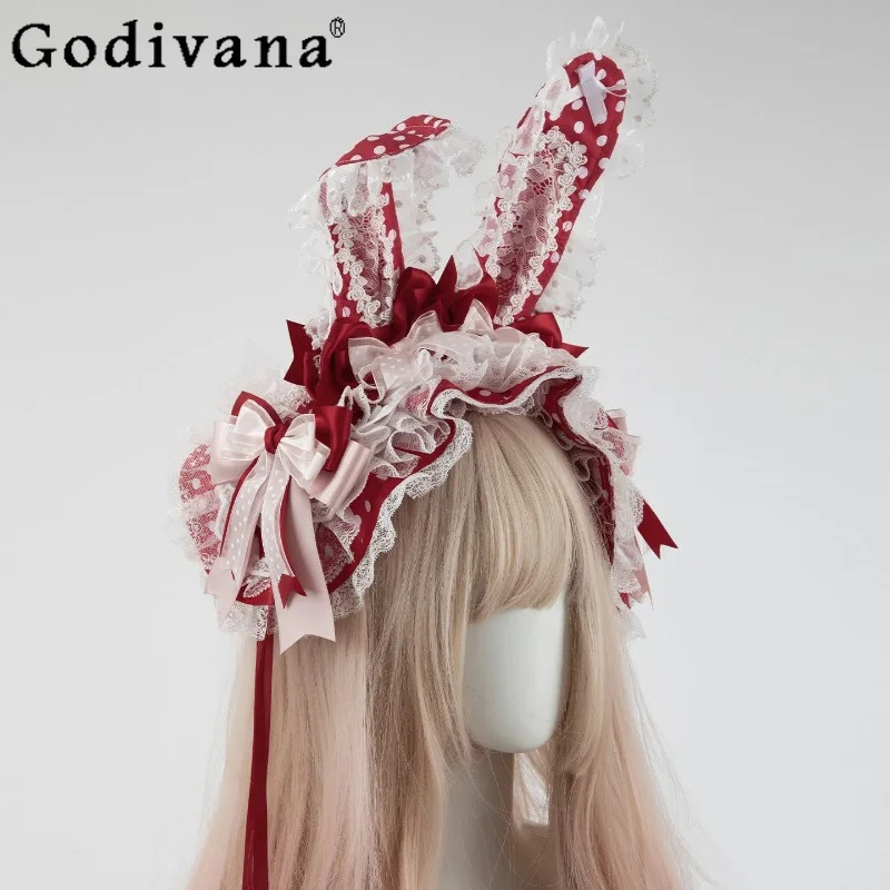 

Japanese original, bow rabbit handmade lolita headdress sweet and cute girl doll feeling bnt rabbit ear headband kc