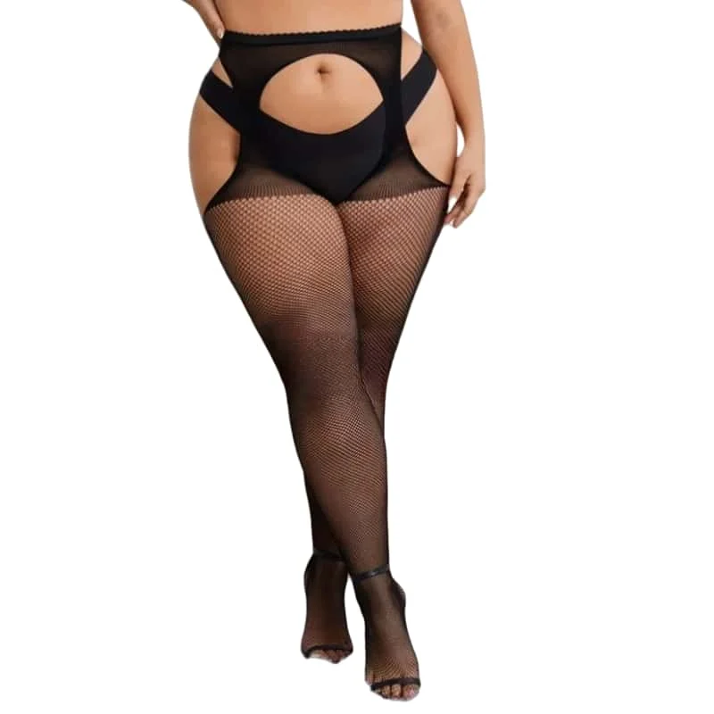 Elastic Queen Large Plus Size Sexy Black Hollow Open Crotchless Pantyhose Body Stockings Tights Lingerie for Oversized Woman 5XL image 2