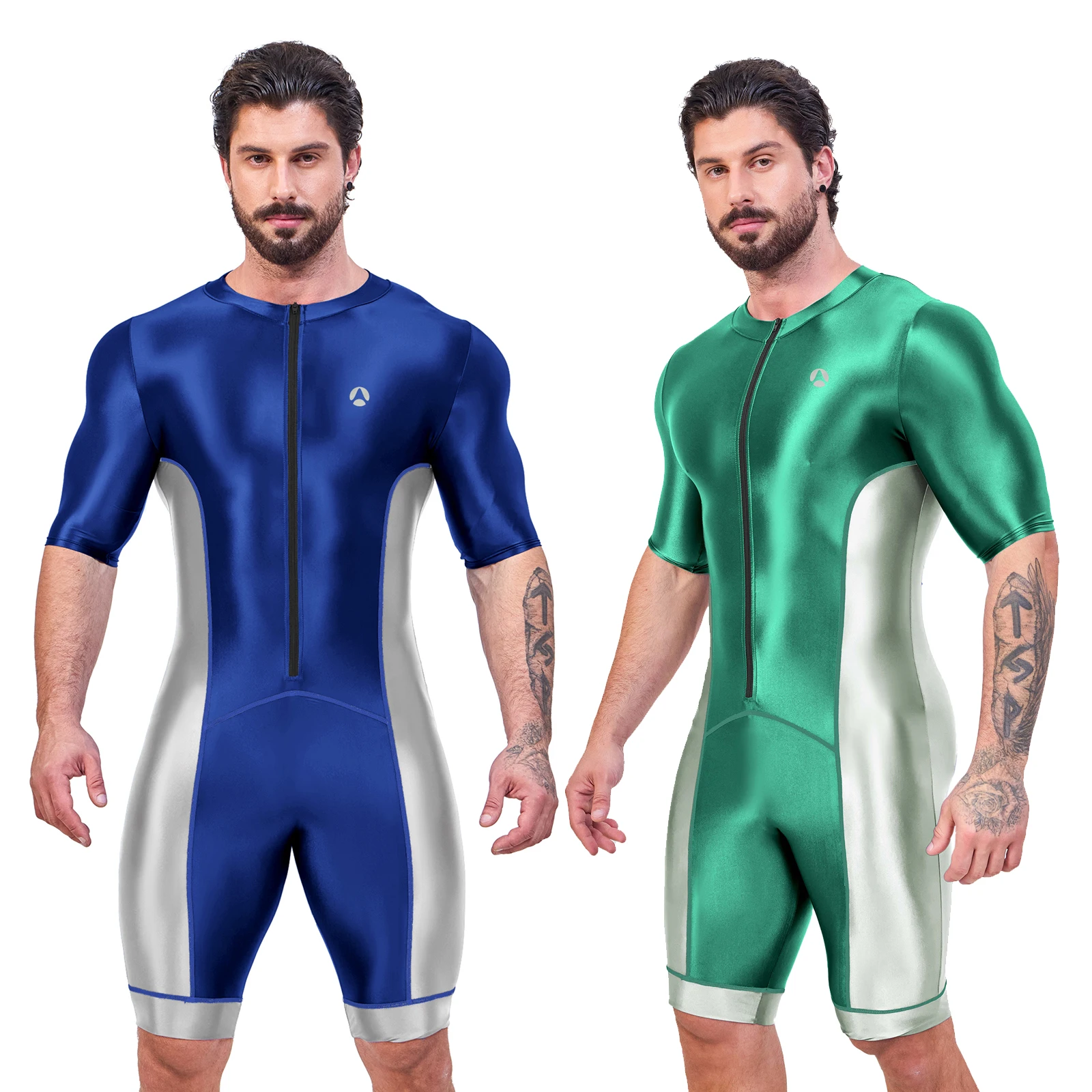 AMORESY błyszcząca satynowa błyszcząca męska body jedwabna gładka strój do surfingu stroje kąpielowe odzież sportowa do jogi przycięty kombinezon trykotowy strój kąpielowy