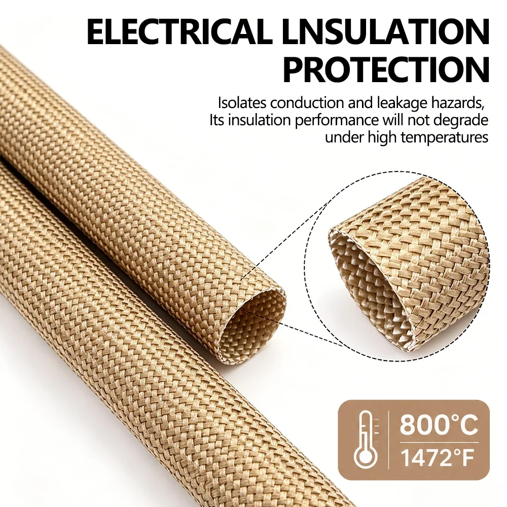 1~30mm Fiberglass Braided Sleeve 800℃ Flame Retardant Thermal Insulation Soft Tubing Industrial Furnace Cable Guard Cover