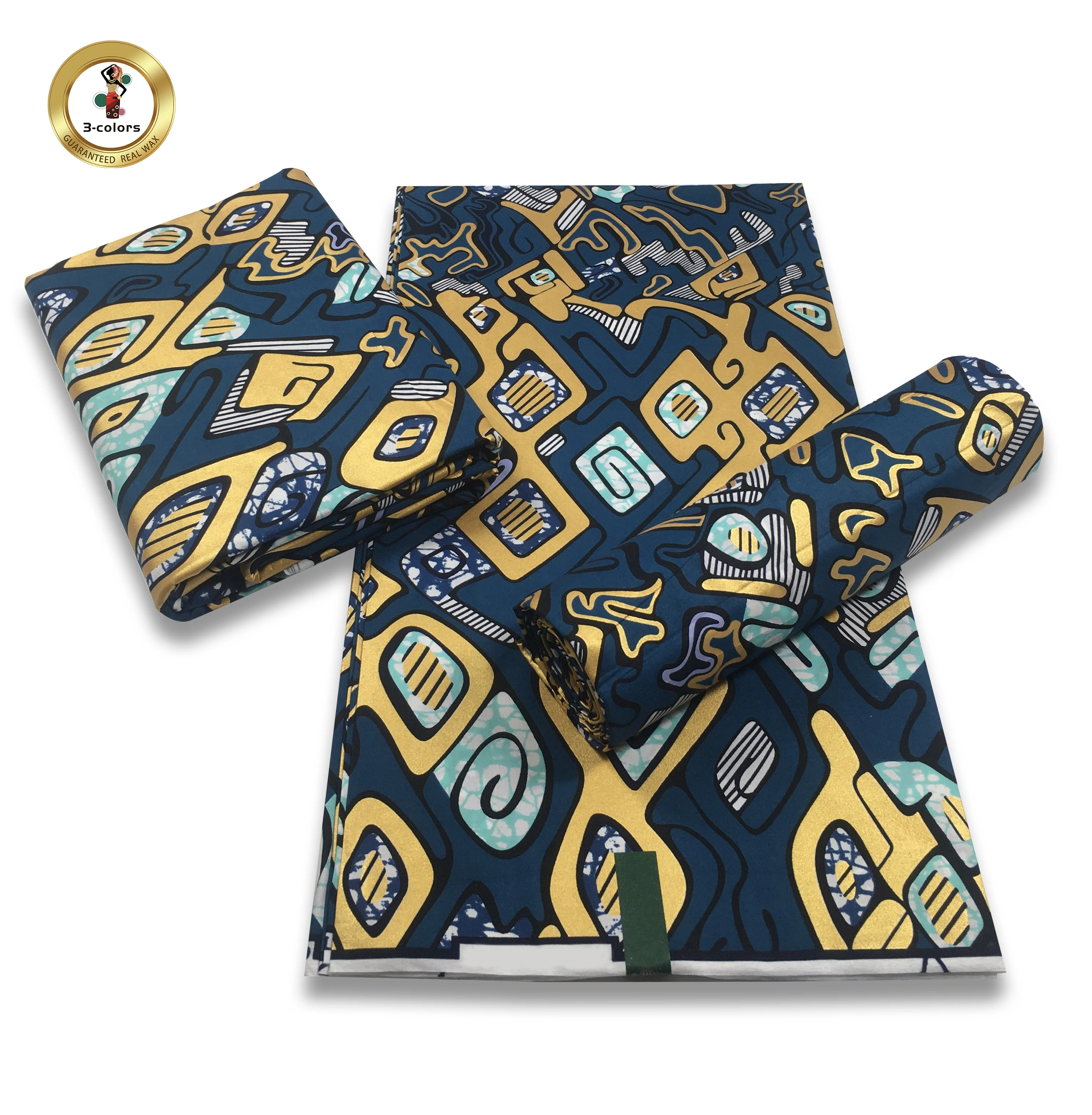 

Африканская ткань с золотым воском, настоящий воск, 100% хлопок, ткань Анкара, цветочный принт, батик, мягкая золотая суперткань, 6 ярдов