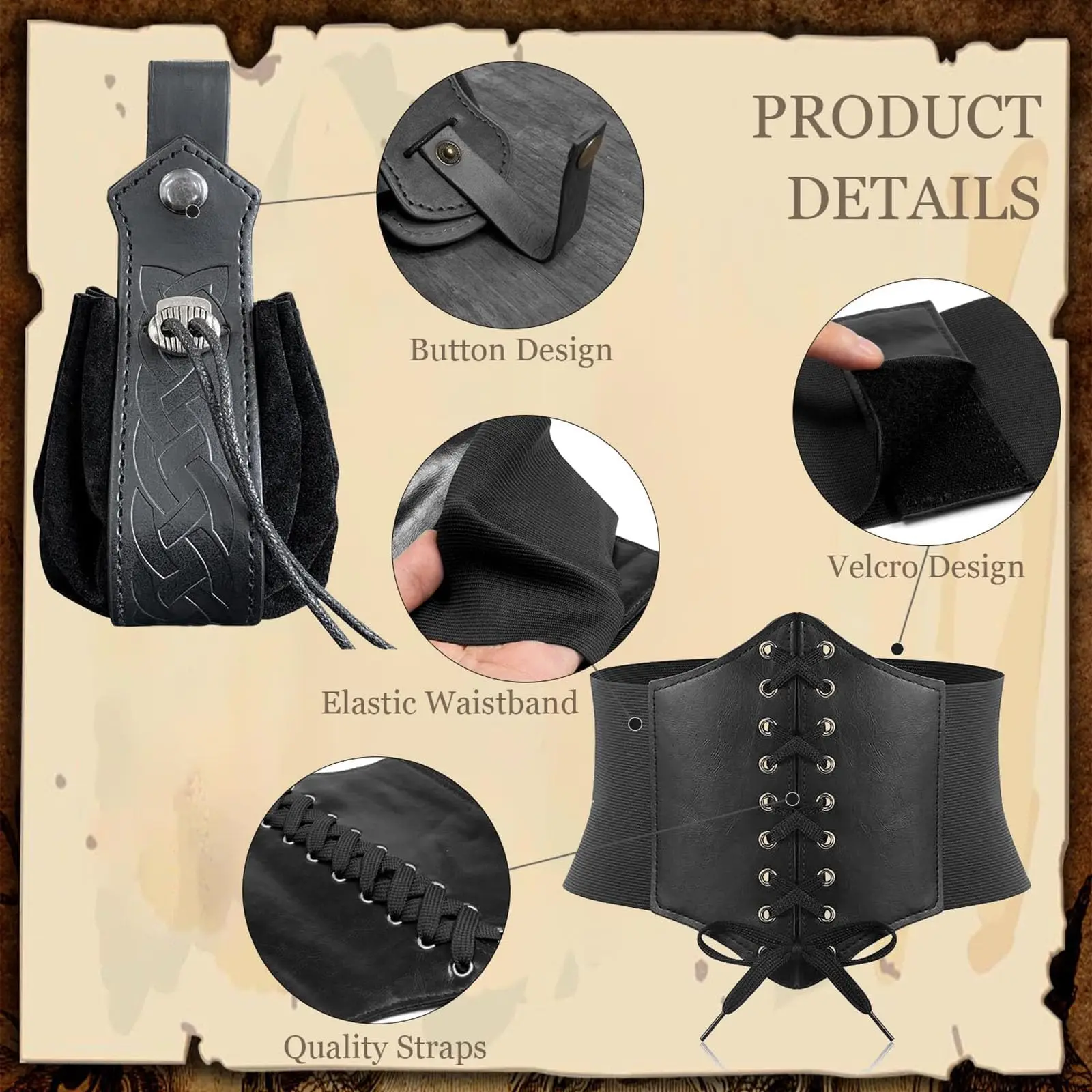5-Piece Set of Corset Renaissance Belt Medieval Renaissance Belt Pouch Cork Potion Bottle Festival Halloween Costume Accessories