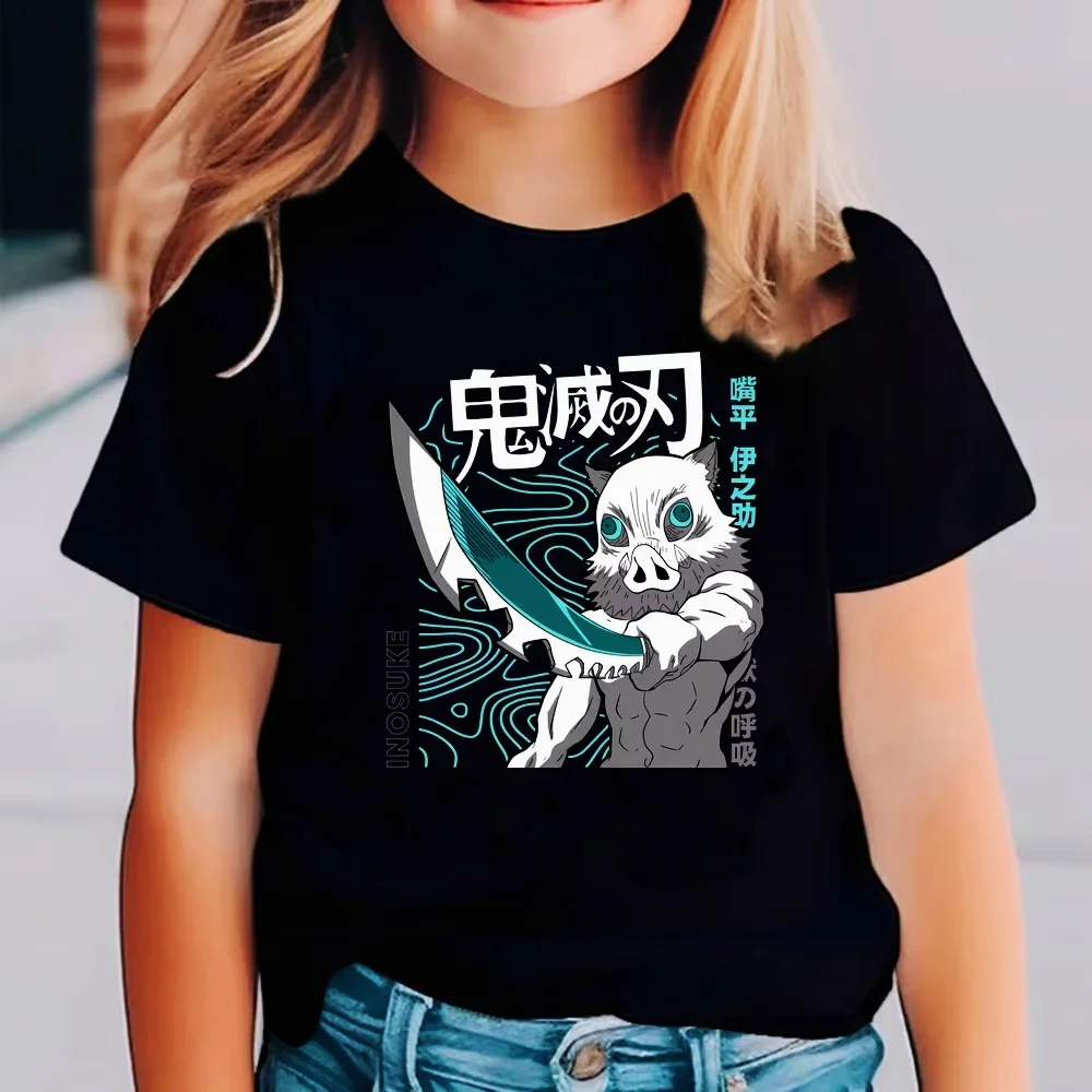 شيطان القاتل الأطفال أنيمي الكرتون قصيرة الأكمام الرجال النساء الفتيان الفتيات الصيف Kimetsu No Yaiba ملابس الاطفال الهدايا