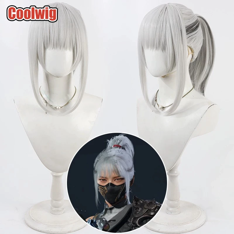 

Coolwig Synthetic Hair Mai Xiaowen Cosplay Wigs Delta Force Hackclaw 30cm Silver White Mixed Gray Ponytail Wig Heat Resistant