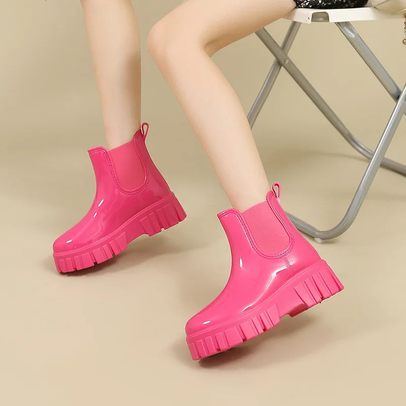 

Rubber Boots for Women Platform Ankle Rain Shoes Ladies Waterproof Chelsea Boot Female Galoshes Working Garden Water Shoes