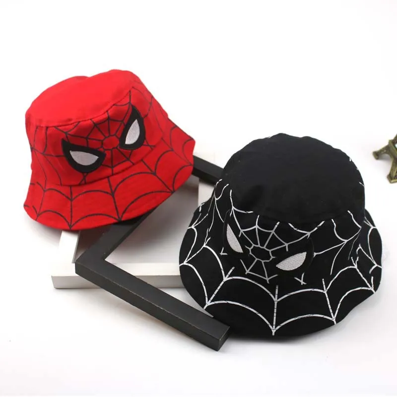 Disney Spiderman cartoon Spiderman Fisherman hat all-match boys and girls hat Autumn winter children\'s hat large overhang basin