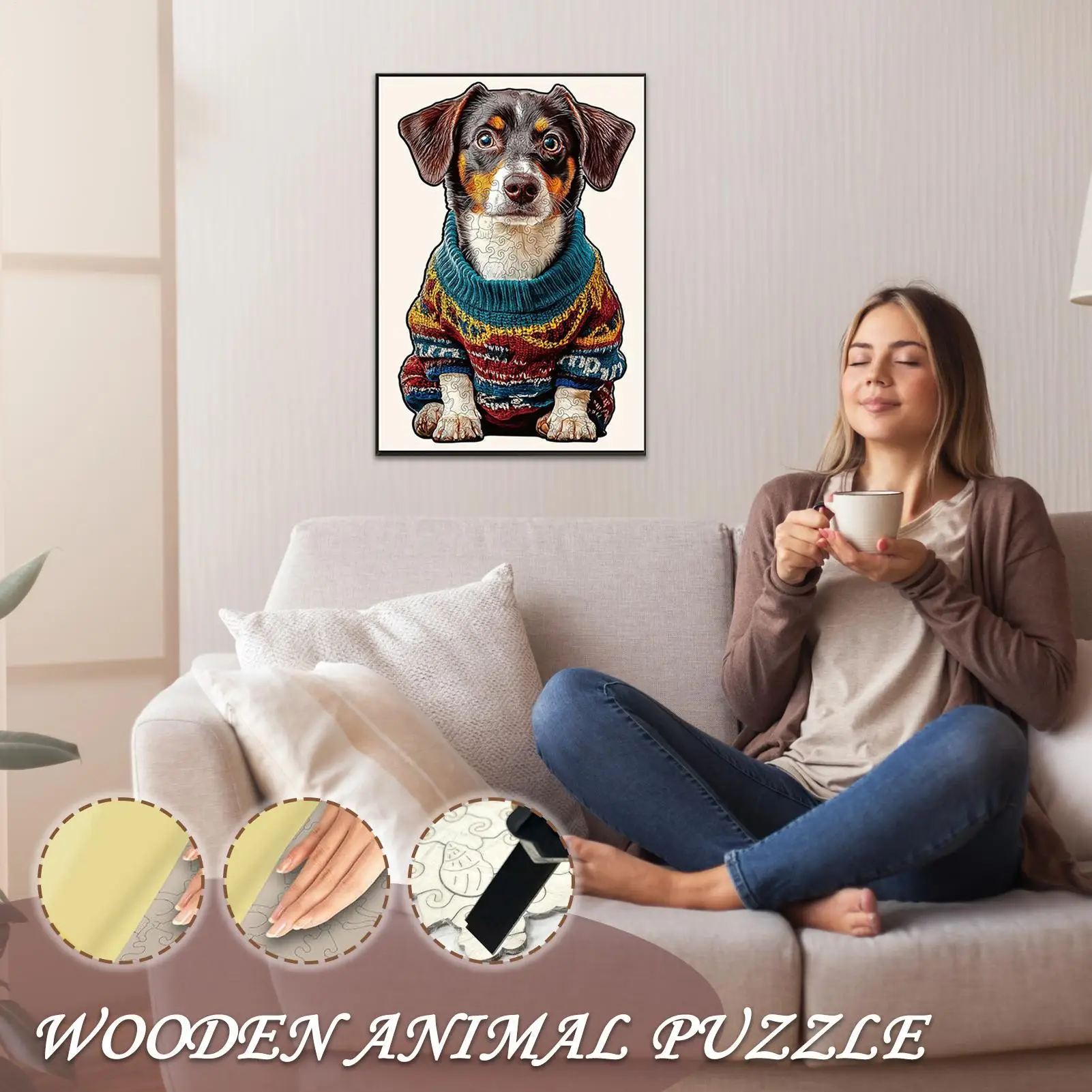 Adult Puzzle Decorative Interactive Christmas Wooden Dog Jigsaw Puzzle For Men Women Girls Youth Teens Husband Son Daughter