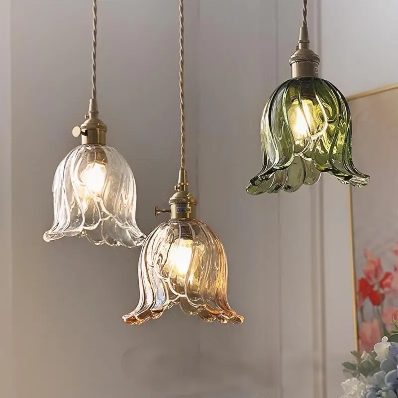 

Green Glass Pendant Light Copper LED Ceiling Chandelier Vintage Bar Counter Cafe Hallway Homestay Indoor Embellish Light Fitting