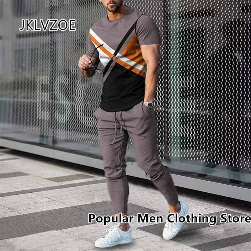 2023 Men's Clothing Tracksuit Set 2 Piece Outfits Sports Short Sleeves T-shirt+Long Pants Suit 3d Print Summer Casual Men Sets