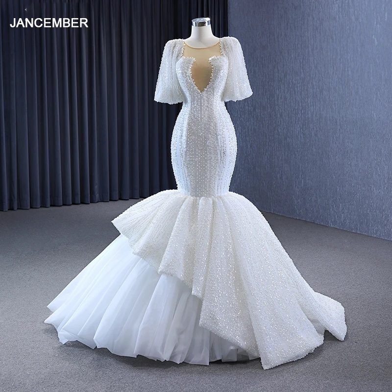 

Luxury Wedding Dress 2023 Elegant Wedding Organza Mermaid O-Neck White dress Beading RSM222238 Vestido De Novias 2023