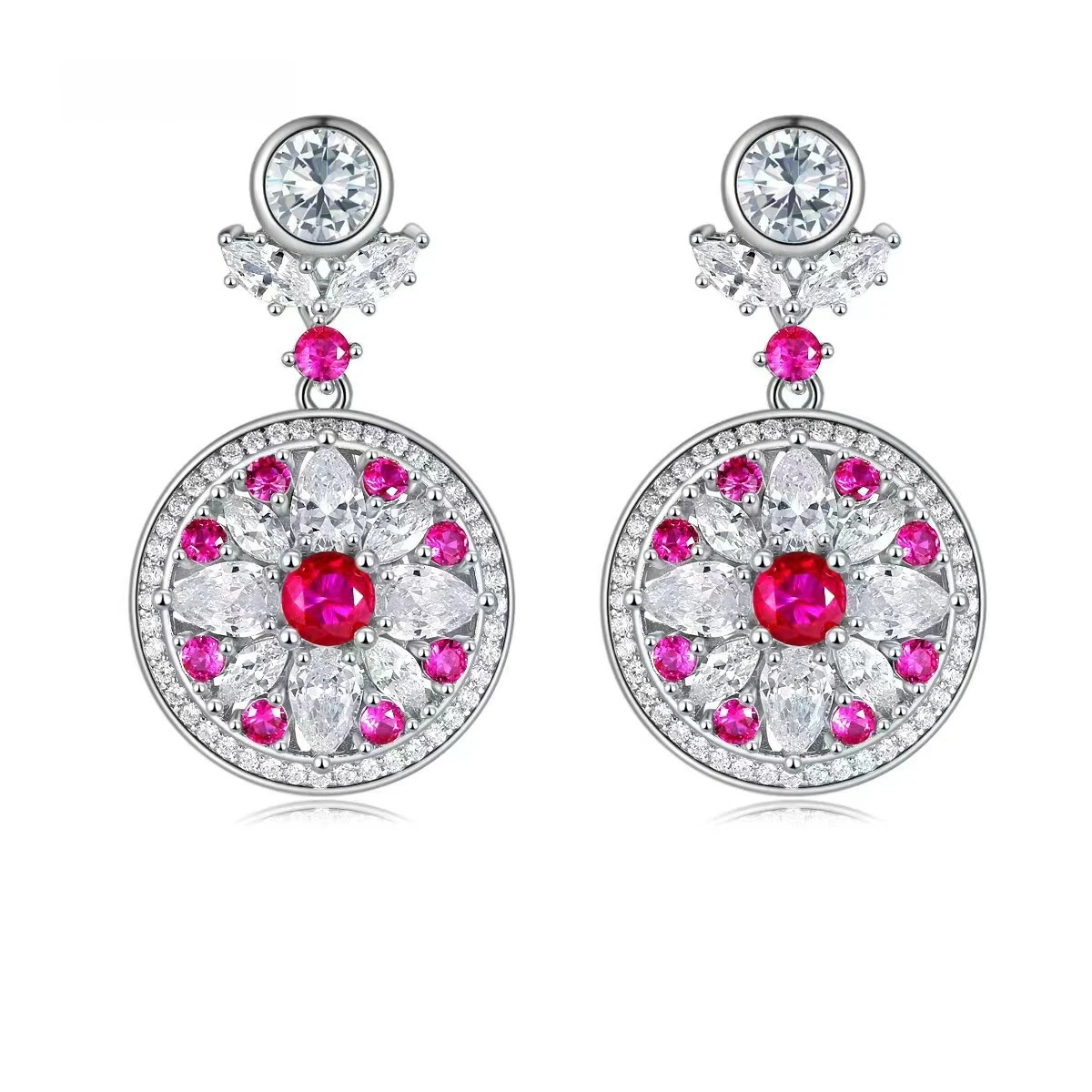 

Роскошные платиновые серьги с искусственным драгоценным камнем PT950, женские красные круглые серьги с инкрустацией Падма, банкетное платье