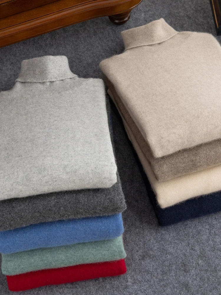 

Осень-зима, мужской свитер, 100% кашемир, водолазка с длинными рукавами, пуловер, мягкий теплый однотонный трикотаж большого размера, мужская одежда