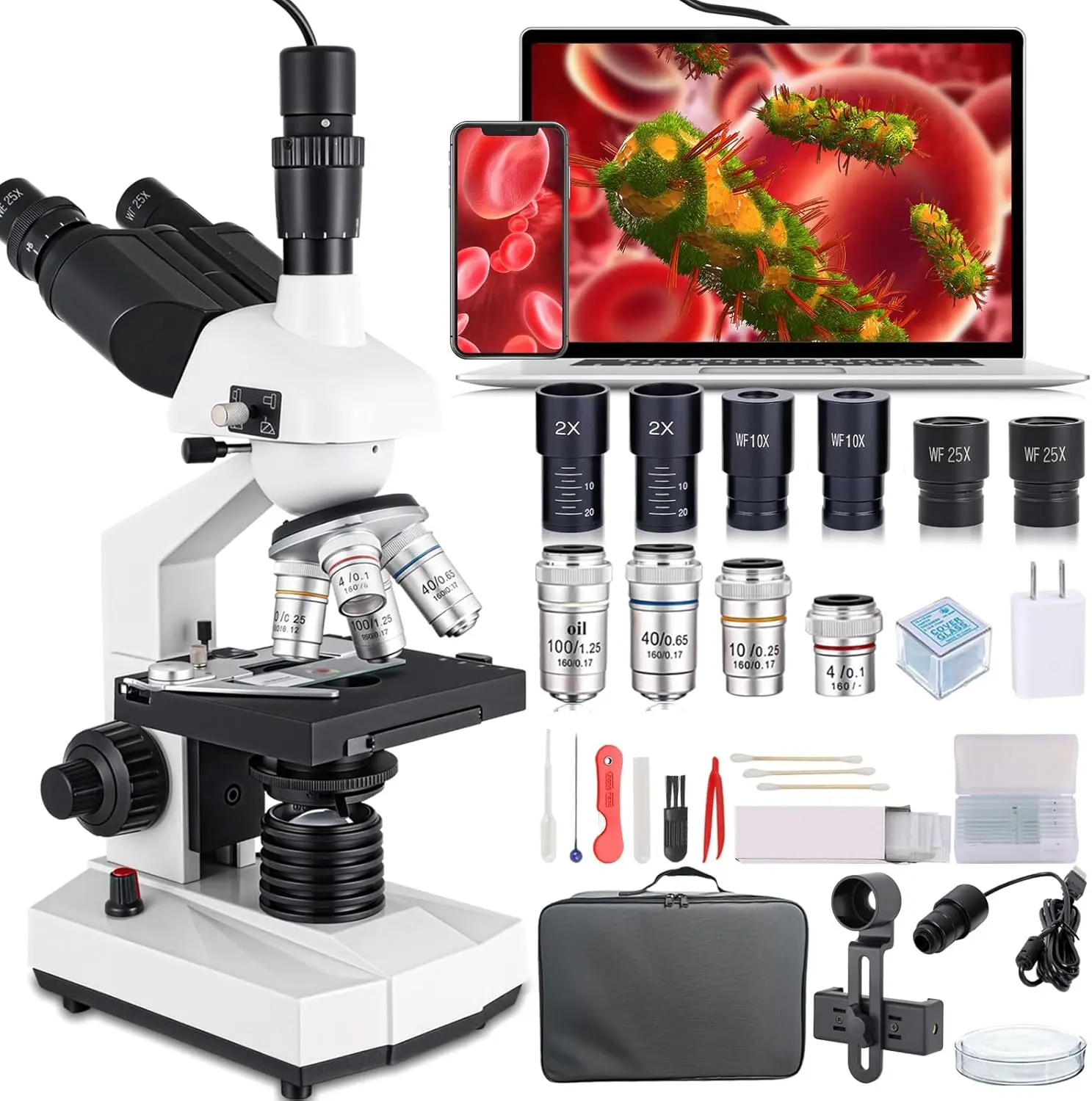 

40X-5000X Magnification, Research Grade Professional Microscope with USB Camera and Mechanical Stage,