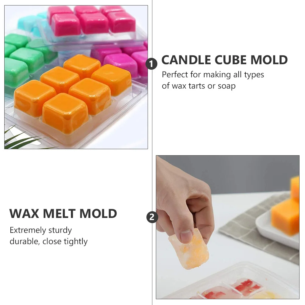 50 pçs cera derreter clamshell moldes bandeja de cubo de plástico transparente para sabão cera derrete recipientes durável fácil separado cubo bandeja