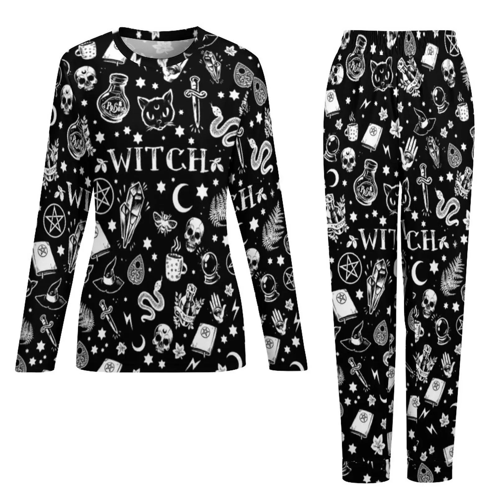 Gothic Pajamas Witch Pant Big Size Ladies Sleepwear Soft Room Pajama Set